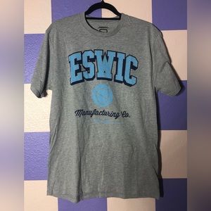NWOT Eswic Manufacturing Company Blue Print on Heather Grey Tee - Size M